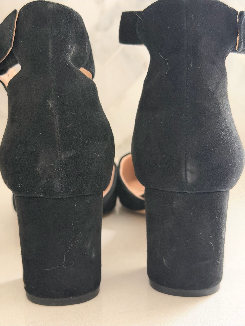Kurt Geiger Black Suede Pointed-Toe Ankle-Strap Heels - Picture 6 of 8